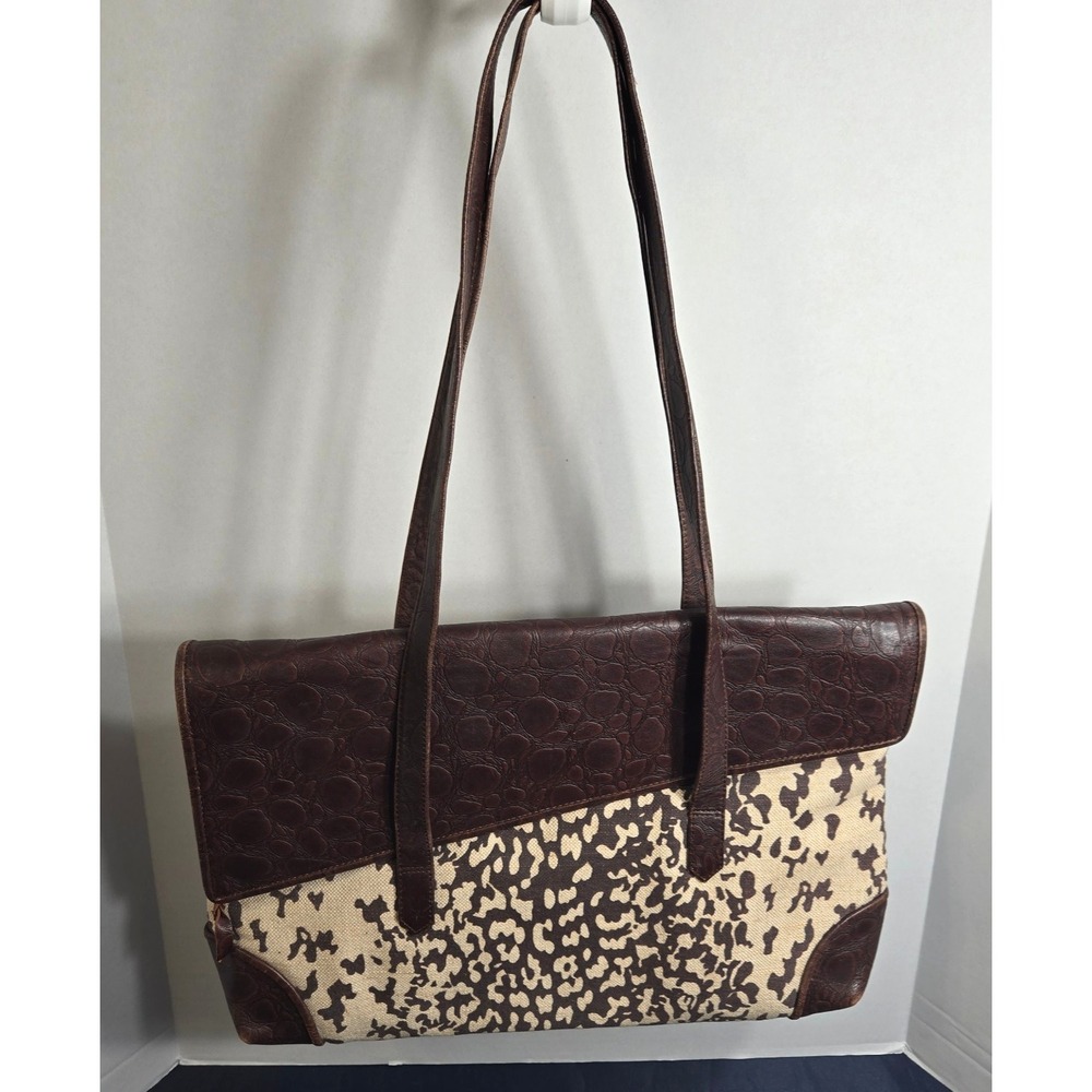 Brio! Vintage Leather Trim Brown/Tan Shoulder Bag RARE Made In Korea